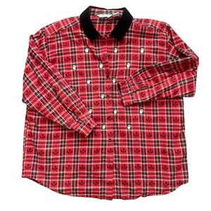 VTG VICTORIA‎ JONES 3X Red Plaid vintage 90s Snowman Christmas Top Grandmacore